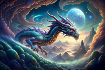 dragon with dragon on the moon