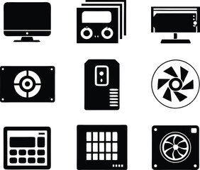 set of computer parts icon. computer, technology, electronic, hardware, device, motherboard, pc, part, equipment, component, cpu, processor, chip