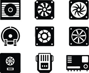 set of computer parts icon. computer, technology, electronic, hardware, device, motherboard, pc, part, equipment, component, cpu, processor, chip