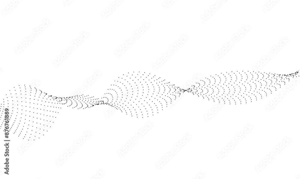 Poster abstract flowing dots particles wave curved lines on transparent background. black halftone gradient