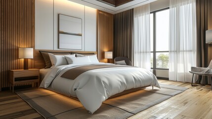 Background: The interior design of the master bedroom features a modern and comfortable style, with elegant furniture and a cozy bed.