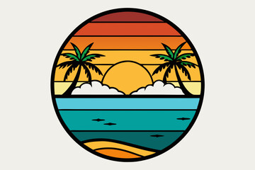 A sunset at the Beach design for t shirt, vector art illustration