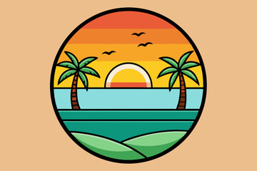 A sunset at the Beach design for t shirt, vector art illustration