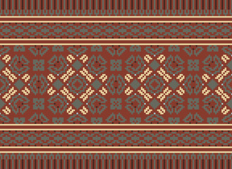 Illustration of Ethnic Geometric Seamless Fabric Pattern Cross Stitch. Ikat Embroidery Oriental Pixel Pattern Multicolor Background. Texture, Cross Stitch, Frame, Motif