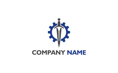 Powerful emblem logo featuring a sword and gear. Perfect for businesses that want to project an image of competence and trustworthiness.