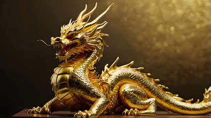Obraz premium majestic golden dragon statue in the gallery that make you rich and powerful from china