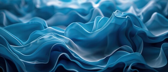 Obraz premium Abstract close-up image of blue fabric waves, resembling ocean waves. Beautiful texture, high-resolution detail for artistic backgrounds.