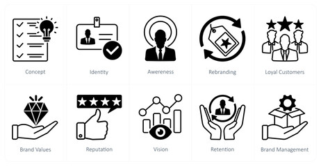 A set of 10 Branding icons as identity, awareness, rebranding