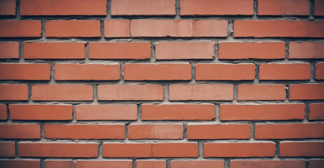 Obraz premium Close-up of a weathered red brick wall background with visible mortar joints and a textured surface