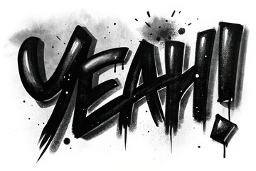 Yeah text written with black ink spray isolated on white background