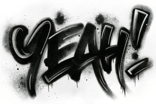 Yeah text written with black ink spray isolated on white background