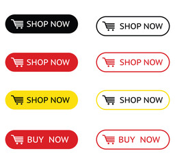 Set of Shop Now, Buy Now, Add to Cart Button with Cart Icon Isolated on White Background