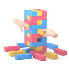 Fototapeta premium Transparent Backgrounds Mock-up.Businessman hands play wood block tower game, Teamwork, Strategy and Vision concept.Supports PNG files with transparent backgrounds.
