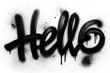 Hello text written with black ink spray isolated on white background