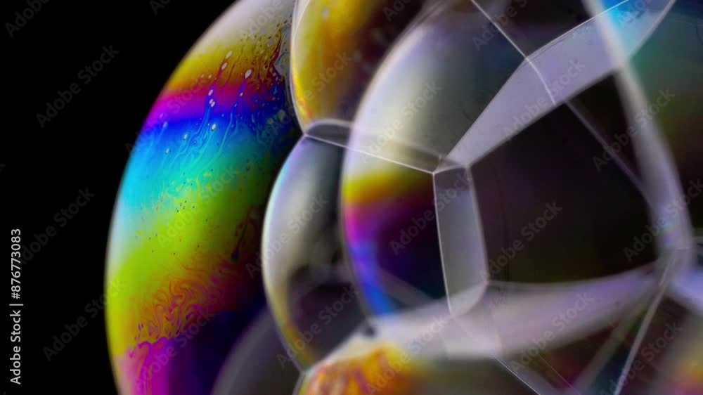 Poster the close-up image of the colorful soap bubble reflections creates an abstract and otherworldly effe