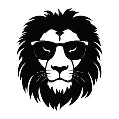 lion wear sunglasses  silhouette vector  .  black and white  