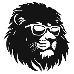 lion wear sunglasses  silhouette vector  .  black and white  