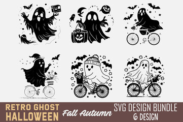 Retro Ghost Halloween Fall Autumn T shirt Design Bundle, Quotes about Autumn, Fall T shirt, Autumn typography T shirt design Collection