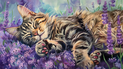 Lavender Whiskers - A Feline Respite Among Blooms