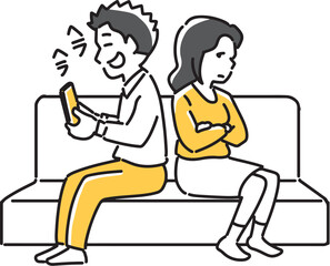 スマホばかり見ている男と呆れる女