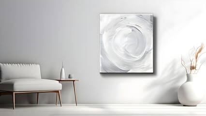 Abstract room design paiting on wall with sunlight and plant