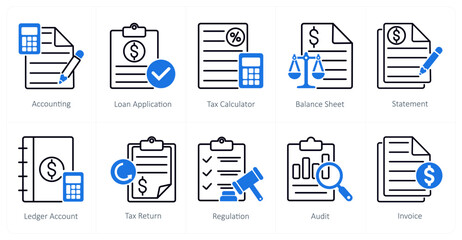 A set of 10 Accounting icons as accounting, loan application, tax calculator