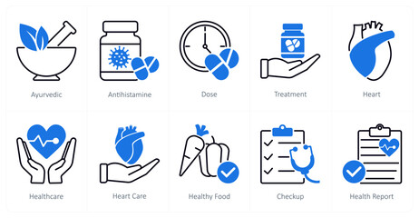 A set of 10 Medical icons as ayurvedic, antihistamine, dose