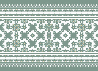 Ikat Embroidery Oriental Pixel Pattern Cream Background. Abstract, vector, illustration. Texture, cross Stitch, scarf, decoration, motifs, wallpaper.