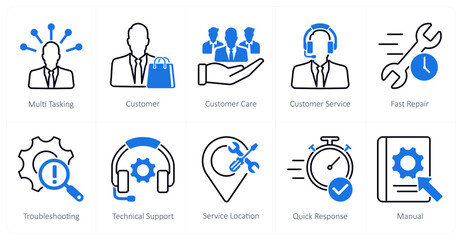 A set of 10 Customer Service icons as multi tasking, customer, customer care, customer service