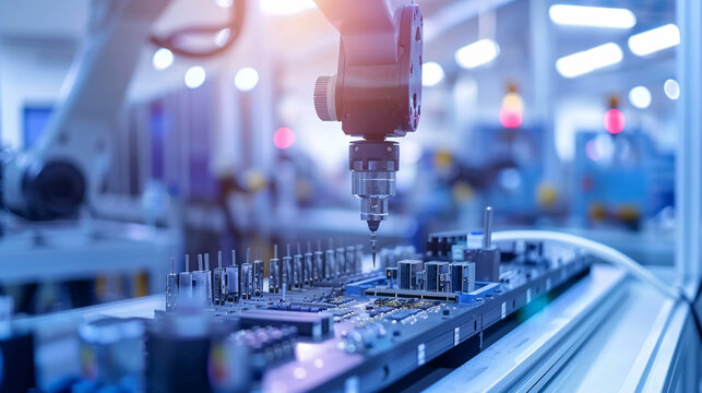 A robotic arm assembling electronic components