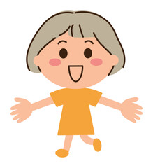 両手を広げる灰色の髪の女子