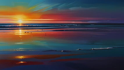 Obraz premium Illustrate an abstract scene titled Chromatic Reflections