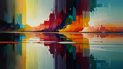 Illustrate an abstract scene titled Chromatic Reflections