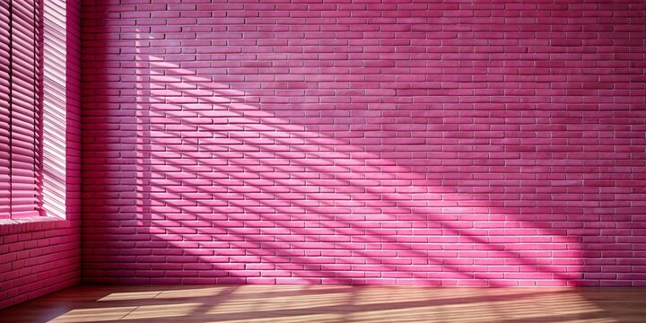 Background for product presentation. Green brick wall with shadows from window, sun rays through blinds, for cosmetic fachion design concepts. Copy space