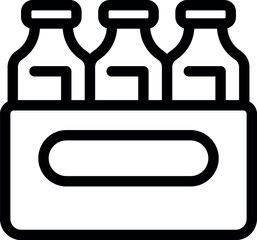 Simple icon of three bottles in a box, representing packaging and delivery