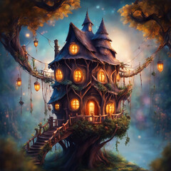Obraz premium halloween night scene with treehouse