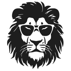 a lion wearing sunglasses , Silhouette isolated on white background. Vector illustration.