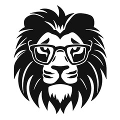 a lion wearing sunglasses , Silhouette isolated on white background. Vector illustration.