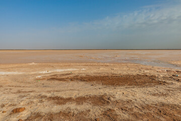 Zarzis Salt Lake. Image depicting the salt lake of Zarzis, between Djerba and Tataouine in Tunisia. The sand mixes with the salt, hence the white and ochre colour.