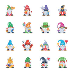 WebCute Pack of Garden Gnomes Flat Character Icons 

