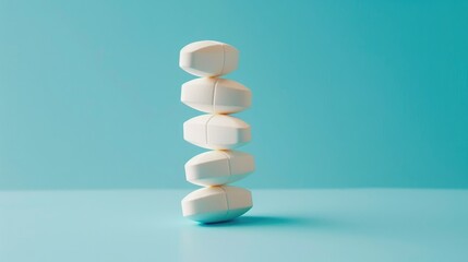 Stacked pills on blue background