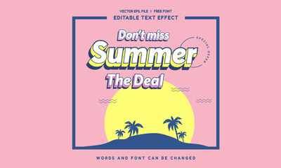 Editable text effect Summer Time - Hello Summer sale 3d cartoon template style premium vector	