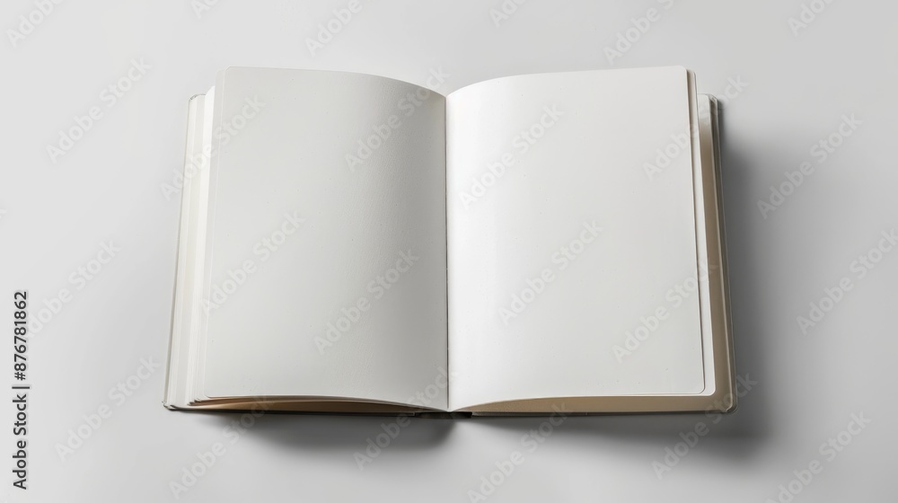Poster notebook mockup with blank pages on white background top view
