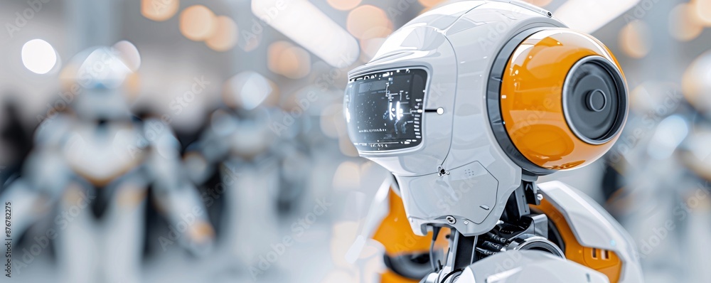 Aufkleber editorial photography of a robotics project showcase, capturing the detailed and intricate designs o