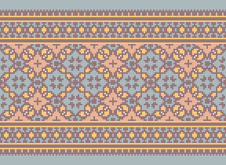 Pixel Horizontal Seamless Vector. Geometric Ethnic Indian pattern. Native Ethnic pattern. Cross Stitch Border. Texture Textile Fabric Clothing Knitwear print.