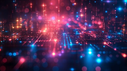 Fototapeta premium Portrait of a Luminous Digital Network with Radiant Red and Blue Lights