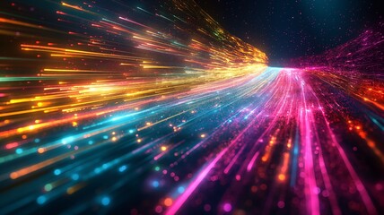 Naklejka premium Abstract Representation of Multicolored Light Trails in a Cosmic Setting