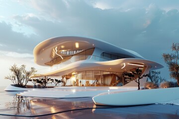 A dynamic 3D model of a modern building
