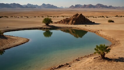 The surreal mirage of an oasis appearing in the distance ai_generated