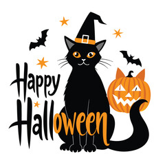 Happy Halloween typography poster with handwritten calligraphy text